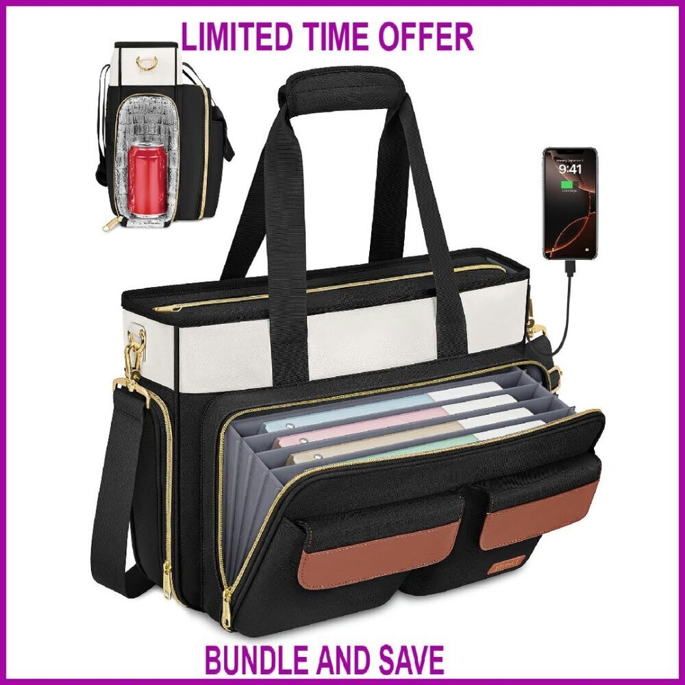 15.6 Inch Laptop Tote Bag with USB Port & Luggage Strap, Waterproof Work Bag